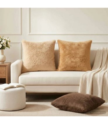 vidaXL Cushion Cover 2 pcs HEERLEN Cream 60 x 60 cm Faux Rabbit Fur
