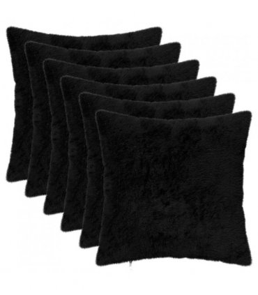 vidaXL Cushion Cover 6 pcs HEERLEN Black 40 x 40 cm Faux Rabbit Fur