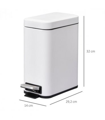 Steel 5L Rectangular Pedal Bin White Steel Body Powder Coated Easy Use