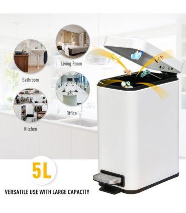 Steel 5L Rectangular Pedal Bin White Steel Body Powder Coated Easy Use