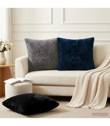 vidaXL Cushion Cover 2 pcs HOUTEN Black 50 x 50 cm Faux Rabbit Fur