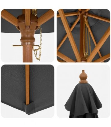 vidaXL Garden Parasol Ø 240 x 237 cm Solid Eucalyptus Wood Anthracite