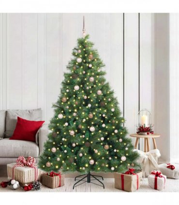 vidaXL Artificial Christmas Tree with 300 LEDs with Stand Green 300 cm — Size: 300 x 155 cm, Model: with LEDs&red balls