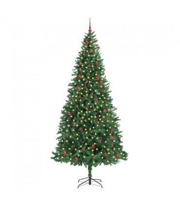 vidaXL Artificial Christmas Tree with 300 LEDs with Stand Green 300 cm — Size: 300 x 155 cm, Model: with LEDs&red balls