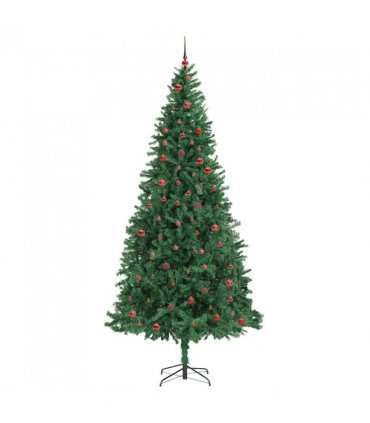 vidaXL Artificial Christmas Tree with 300 LEDs with Stand Green 300 cm — Size: 300 x 155 cm, Model: with LEDs&red balls