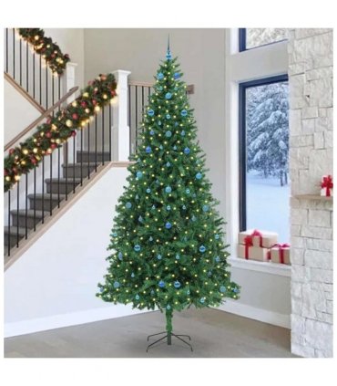 vidaXL Artificial Christmas Tree with 300 LEDs with Stand Green 300 cm — Size: 300 x 155 cm, Model: with LEDs&blue balls