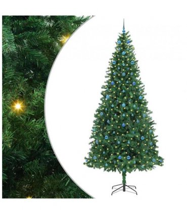 vidaXL Artificial Christmas Tree with 300 LEDs with Stand Green 300 cm — Size: 300 x 155 cm, Model: with LEDs&blue balls