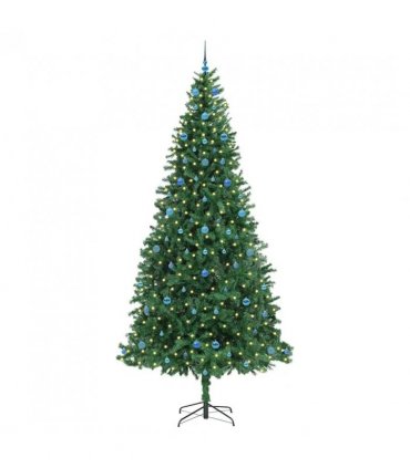 vidaXL Artificial Christmas Tree with 300 LEDs with Stand Green 300 cm — Size: 300 x 155 cm, Model: with LEDs&blue balls
