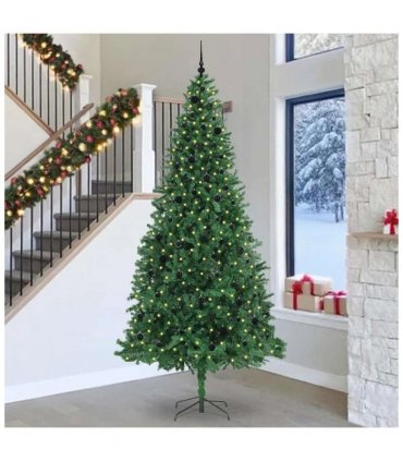 vidaXL Artificial Christmas Tree with 300 LEDs with Stand Green 300 cm — Size: 300 x 155 cm, Model: with LEDs&black balls