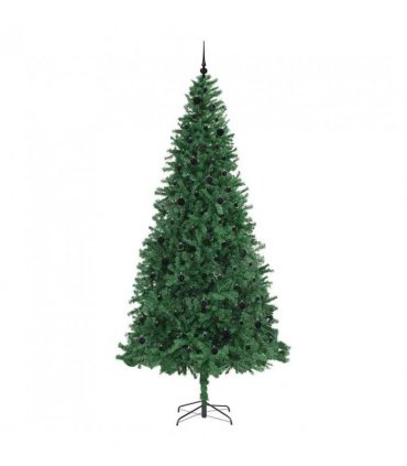 vidaXL Artificial Christmas Tree with 300 LEDs with Stand Green 300 cm — Size: 300 x 155 cm, Model: with LEDs&black balls