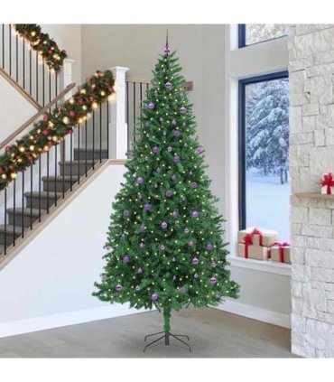 vidaXL Artificial Christmas Tree with 300 LEDs with Stand Green 300 cm — Size: 300 x 155 cm, Model: with LEDs&lilac balls