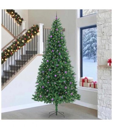 vidaXL Artificial Christmas Tree with 300 LEDs with Stand Green 300 cm — Size: 300 x 155 cm, Model: with LEDs&lilac balls