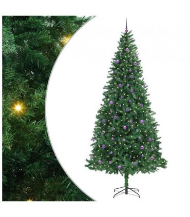 vidaXL Artificial Christmas Tree with 300 LEDs with Stand Green 300 cm — Size: 300 x 155 cm, Model: with LEDs&lilac balls