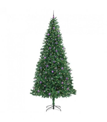 vidaXL Artificial Christmas Tree with 300 LEDs with Stand Green 300 cm — Size: 300 x 155 cm, Model: with LEDs&lilac balls
