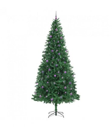 vidaXL Artificial Christmas Tree with 300 LEDs with Stand Green 300 cm — Size: 300 x 155 cm, Model: with LEDs&lilac balls