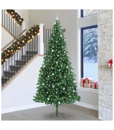 vidaXL Artificial Christmas Tree with 300 LEDs with Stand Green 300 cm — Size: 300 x 155 cm, Model: with LEDs&silver balls