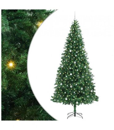 vidaXL Artificial Christmas Tree with 300 LEDs with Stand Green 300 cm — Size: 300 x 155 cm, Model: with LEDs&silver balls