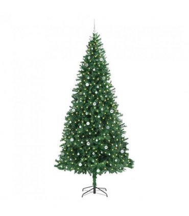 vidaXL Artificial Christmas Tree with 300 LEDs with Stand Green 300 cm — Size: 300 x 155 cm, Model: with LEDs&silver balls