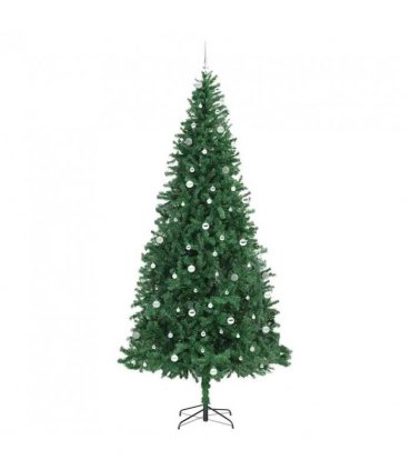 vidaXL Artificial Christmas Tree with 300 LEDs with Stand Green 300 cm — Size: 300 x 155 cm, Model: with LEDs&silver balls