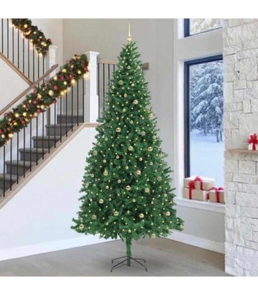 vidaXL Artificial Christmas Tree with 300 LEDs with Stand Green 300 cm — Size: 300 x 155 cm, Model: with LEDs&gold balls