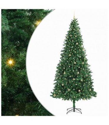 vidaXL Artificial Christmas Tree with 300 LEDs with Stand Green 300 cm — Size: 300 x 155 cm, Model: with LEDs&gold balls