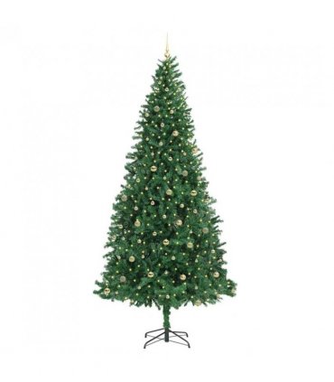 vidaXL Artificial Christmas Tree with 300 LEDs with Stand Green 300 cm — Size: 300 x 155 cm, Model: with LEDs&gold balls
