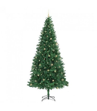 vidaXL Artificial Christmas Tree with 300 LEDs with Stand Green 300 cm — Size: 300 x 155 cm, Model: with LEDs&gold balls