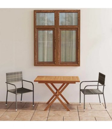 vidaXL 3 Piece Garden Dining Set Poly Rattan & Solid Acacia Wood Grey