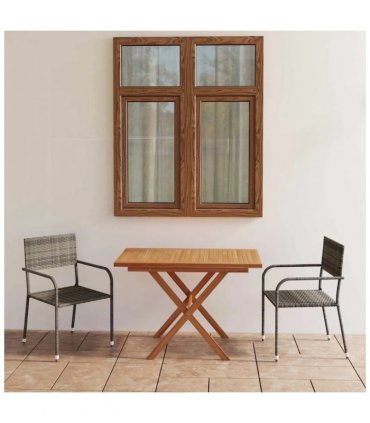 vidaXL 3 Piece Garden Dining Set Poly Rattan & Solid Acacia Wood Grey