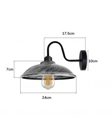 Wall lamp Brushed Silver Vintage Black Wall Sconce E27 Base Socket Screw