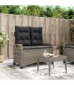 vidaXL Reclining Garden Bench with Cushions Grey Poly Rattan