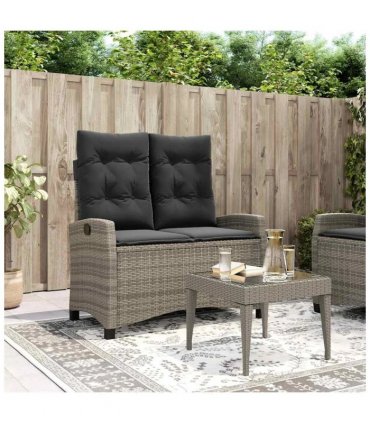 vidaXL Reclining Garden Bench with Cushions Grey Poly Rattan