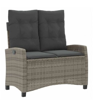 vidaXL Reclining Garden Bench with Cushions Grey Poly Rattan