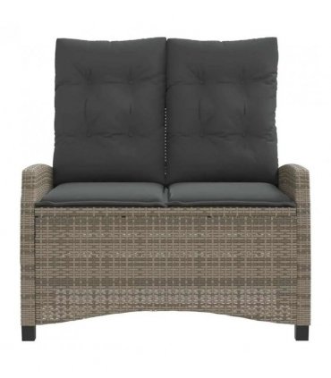 vidaXL Reclining Garden Bench with Cushions Grey Poly Rattan