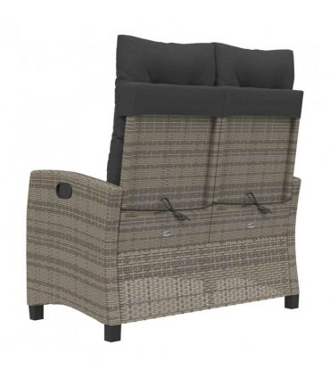 vidaXL Reclining Garden Bench with Cushions Grey Poly Rattan