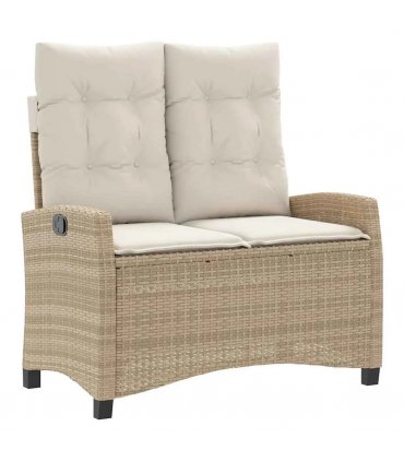 vidaXL Reclining Garden Bench with Cushions Beige Poly Rattan — Colour: Beige and cream