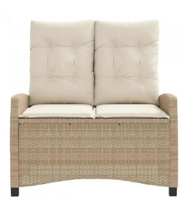 vidaXL Reclining Garden Bench with Cushions Beige Poly Rattan — Colour: Beige and cream