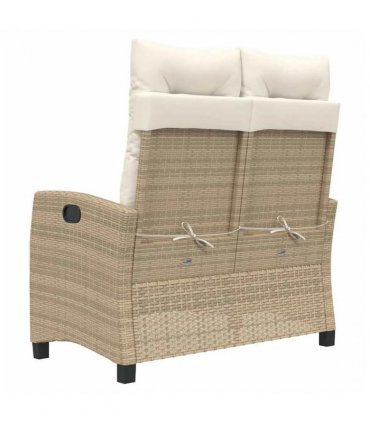 vidaXL Reclining Garden Bench with Cushions Beige Poly Rattan — Colour: Beige and cream