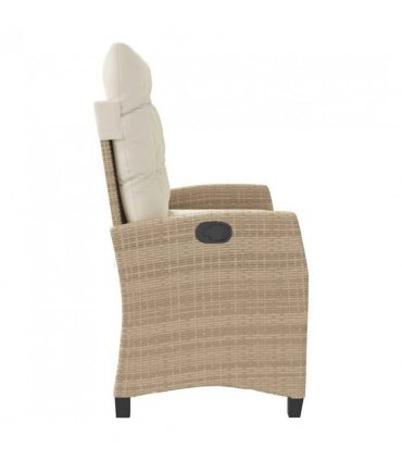 vidaXL Reclining Garden Bench with Cushions Beige Poly Rattan — Colour: Beige and cream