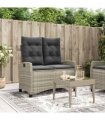 vidaXL Reclining Garden Bench with Cushions Light Grey Poly Rattan