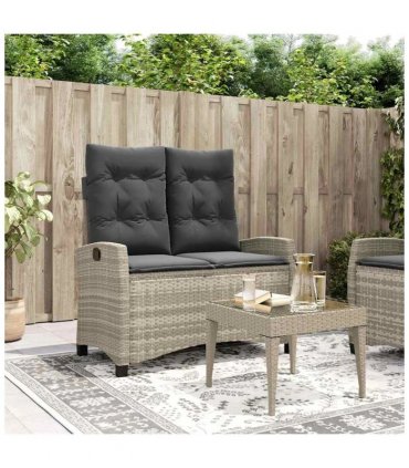 vidaXL Reclining Garden Bench with Cushions Light Grey Poly Rattan