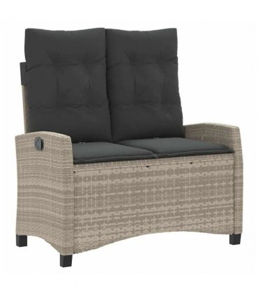 vidaXL Reclining Garden Bench with Cushions Light Grey Poly Rattan