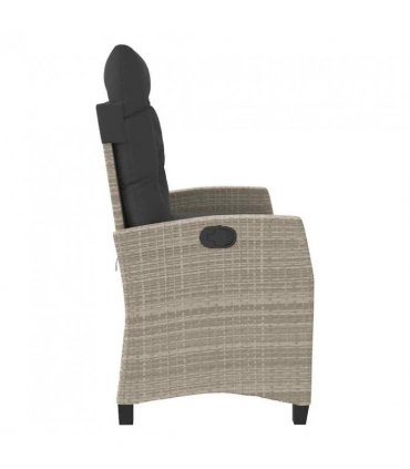 vidaXL Reclining Garden Bench with Cushions Light Grey Poly Rattan