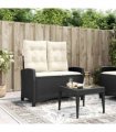 vidaXL Reclining Garden Bench with Cushions Black Poly Rattan — Colour: Black and cream