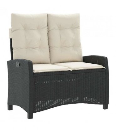 vidaXL Reclining Garden Bench with Cushions Black Poly Rattan — Colour: Black and cream