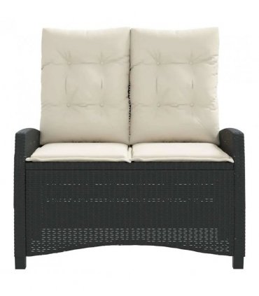vidaXL Reclining Garden Bench with Cushions Black Poly Rattan — Colour: Black and cream