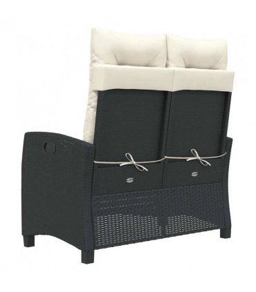 vidaXL Reclining Garden Bench with Cushions Black Poly Rattan — Colour: Black and cream