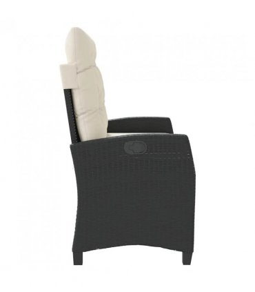 vidaXL Reclining Garden Bench with Cushions Black Poly Rattan — Colour: Black and cream