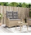 vidaXL Reclining Garden Bench with Cushions Beige Poly Rattan — Colour: Beige and grey