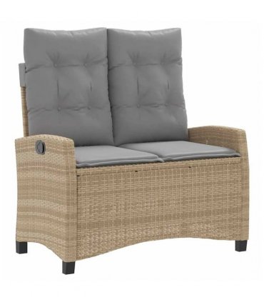 vidaXL Reclining Garden Bench with Cushions Beige Poly Rattan — Colour: Beige and grey